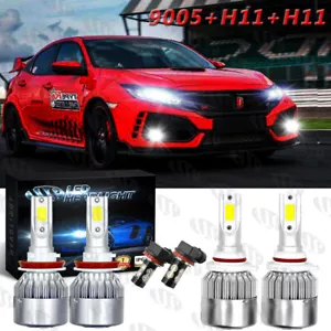 6x White 6000K LED Kit Headlight Fog Light Bulbs Combo For Honda Civic 2016-2019 - Picture 1 of 12