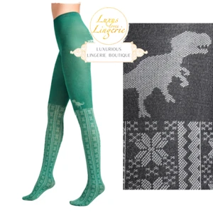 Rex Mas Tights by Wolford S Dark Jade Ash Tights with Christmas Design - Picture 1 of 3