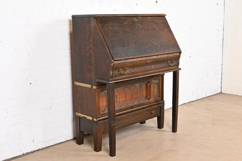 Globe Wernicke Mission Oak Arts & Crafts Drop Front Secretary Desk With Bookcase Cover