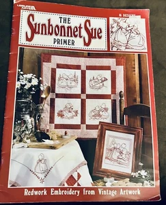 Leisure Arts "The Sunbonnet Sue Primer" Redwork Embroidery Vintage Artwork - Picture 1 of 21