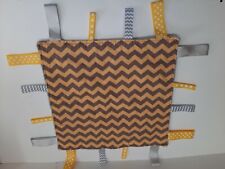 Lil' Taggies Gray Yellow  Print Velour - Satin Tags - Baby Security Blanket 12" 