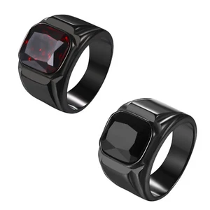 Men's Stainless Steel Black Square Signet Ring Onyx Biker Pinky Band Size 8-13 - Picture 1 of 13