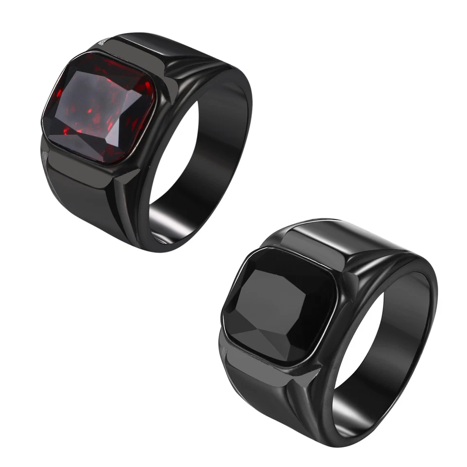 Men's Stainless Steel Black Square Signet Ring Onyx Biker Pinky Band Size 8-13 Foto 1 de 1