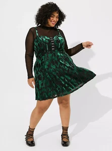 Torrid Dark Holiday Mini Burnout Velvet Corset Dress Green Floral Sz 5 5X 28 NWT - Picture 1 of 5