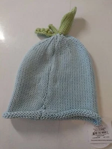 Mud Pie Girls Size 0-6 Months Blue with Green Stem Pea Knit Beanie Hat - Picture 1 of 12