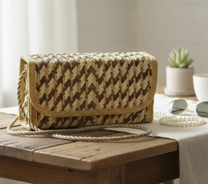 Raffia Stroh Schultertasche Vintage Crossbody Damen Handtasche Seilriemen - Bild 1 von 6