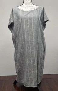 Eileen Fisher grau gestreift Hanf Organi Baumwolle Kurzarm Etuikleid Gr. Large - Bild 1 von 11