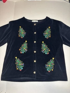 Cárdigan suéter vintage BellePoint para mujer bordado árbol de Navidad talla XL - Imagen 1 de 10