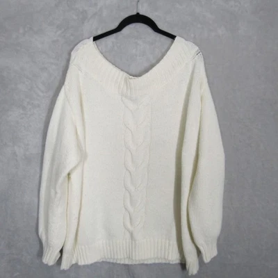 Suéter Lane Bryant Marfil Tejido con Cable Cuello 18 V Pullover Para Mujer Acogedor Clásico Foto 1 de 4