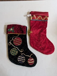 2er Set Weihnachtsstrümpfe Samt Pailletten grün rot, gold  - Bild 1 von 6