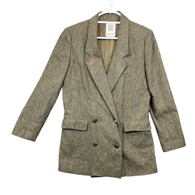 Blazer vintage para mujer 10 mezcla de lana verde doble botonadura clásico oficina carrera  Foto 1 de 4