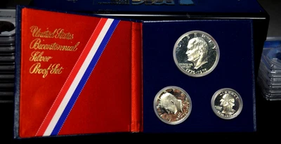 UNITED STATES BICENTENNIAL SILVER PROOF SET 1776-1976 GEM 3 COIN SET IN OGP, - Image 1 of 4
