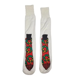 Warner Bros Tube Socks Christmas Wreath Long White Holiday Vintage Funny Silly - Picture 1 of 6
