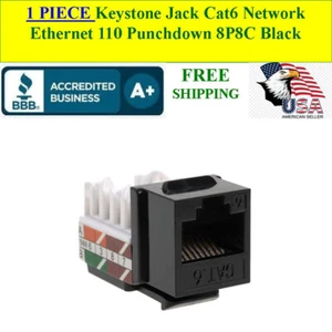 1 JACK RJ45 Keystone Jack Cat6 Network Ethernet 110 Punchdown Negro T568A B - Imagen 1 de 3