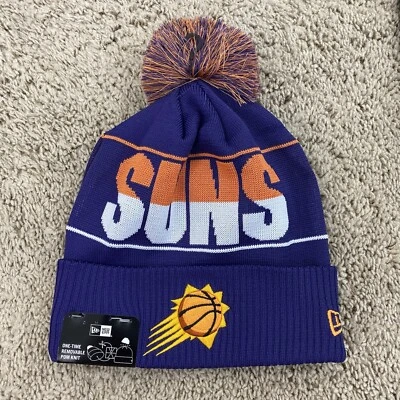 Phoenix Suns Beanie New Era Purple Shooting Sun w/Spellout Cuffed Pom Knit Hat - Image 1 of 4