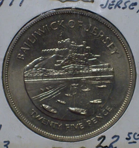 1977 JERSEY ANNIVERSARY OF ACCESSION 25 PENCE COIN BRILLIANT UNCIRCULATED - Picture 1 of 2