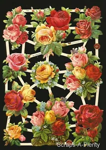 German Embossed Vintage Style Scrap Die Cut- Bold Beautiful Roses Flowers EF7393 - Picture 1 of 1