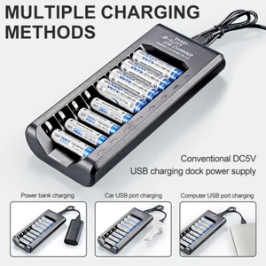 8 Slot Smart Battery Charger USB Display for AA/AAA NiMH Rechargeable Batteries - Picture 1 of 16