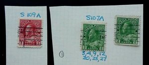 SASKATCHEWAN GOVERNMENT  PERFIN "P.S." #107 X2 & #109 EARLY USAGE USED CAN.SHIP  - Picture 1 of 4