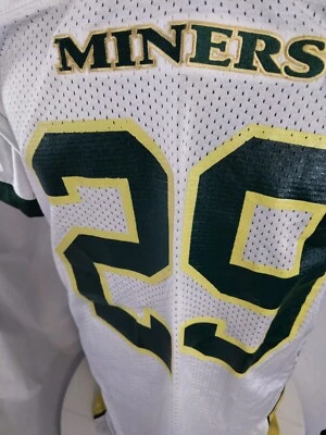Football Jersey Size L Pro Cut Russell Athletic 29 White Green Miners  - Image 1 of 4