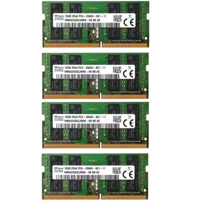 Hynix 64GB (4X16GB) DDR4 2666MHz PC4-21300 2RX8 SODIMM Memory Ram HMA82GS6CJR8N - Image 1 of 4