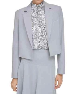 Calvin Klein Petite Cropped Open-Front Jacket Womens 12P Gray Pocket Long Sleeve - Picture 1 of 16