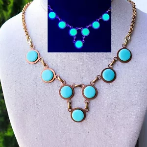 Uranium Glass Turquoise Necklace Copper Matisse Renoir Inspired - Picture 1 of 9