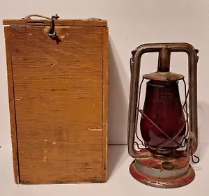 Antique PAULL'S No 0 Railroad Lantern 14" w DIETZ Fitzall Red Glass Globe + CASE - Picture 1 of 15