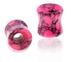 PAIR-Stone Howlite Pink Saddle Flare Ear Tunnels 08mm/0 Gauge - Picture 1 of 4