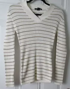 New Womens Size S Basic Editions White Gold V-Neck Rib Crossover Shirt - Picture 1 of 2