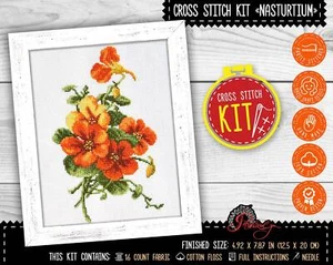 Kit Punto de Cruz Flores Capuchina - Kit Artesanal Bordado Ramo para Adultos - Imagen 1 de 10