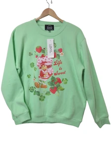 NWT Sz L Strawberry Shortcake GIRL CAT Pullover Sweatshirt Green LIFE IS SWEET - Picture 1 of 12