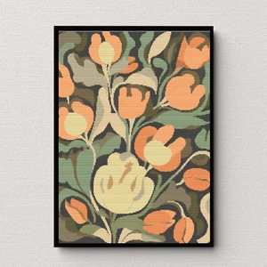 Vintage Botanical Bliss Cross Stitch Pattern | Mid Century - Cross Stitch Chart - Picture 1 of 3