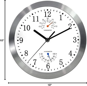Battery Operated Silent Non-ticking Indoor Wall Clock with Temperature & Humidit - Picture 1 of 8