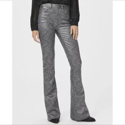 Paige Lou Lou high rise coated jeans gray black jacquard swirl flower new 34 - Image 1 of 4