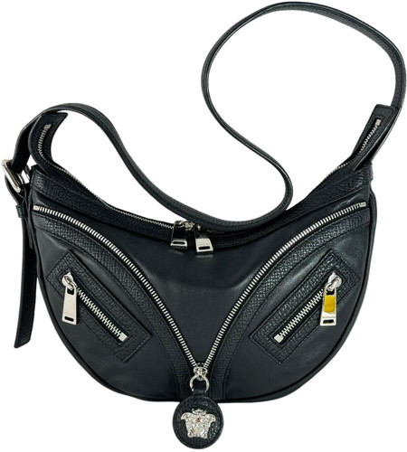 Borsa a tracolla Versace Medusa Logo Pelle Nera Piccola Ripetizione Tote Made in Italy