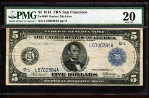 Fr.888 1914 $5 SAN FRANCISCO "BURKE-MCADOO" FRN PMG VF 20 GOLD CLAUSE SUPER RARE - Picture 1 of 2