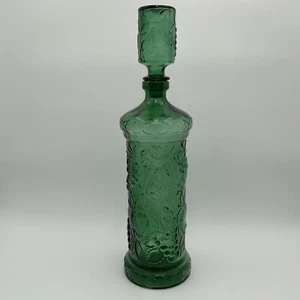 Vintage MCM Empoli Decanter Green, Grape Vone Motif, 15" with Stopper - Picture 1 of 11