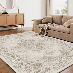 6X9 Area Rugs for Living Room Vintage Washable Rug Taupe Boho Floral Medallion P - Picture 1 of 7