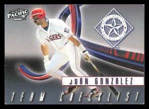 1999 Pacific Juan Gonzalez Team Checklist Baseball Card #13 Texas Rangers READ - Picture 1 of 2