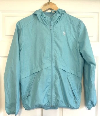 Chaqueta cortavientos con capucha y cremallera completa Polo Assn EE. UU.--Talla grande | verde azulado/azul Foto 1 de 4