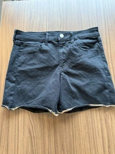 American Eagle Next Level Stretch Jean Shorts Size 12 black cutoff Denim - Picture 1 of 6