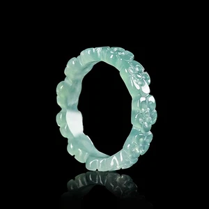 Anillo Flor Jadeíta Azul Myanmar Diseñador Vintage Amuleto Jade Birmano Real - Imagen 1 de 6