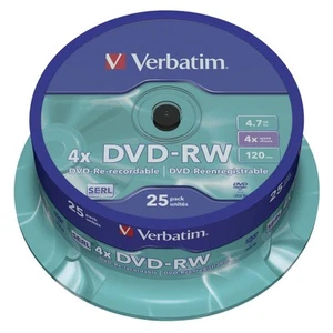 25x Verbatim DVD-RW Rohlinge 4,7GB 4x Schreiben Spindel Cakebox - Bild 1 von 2