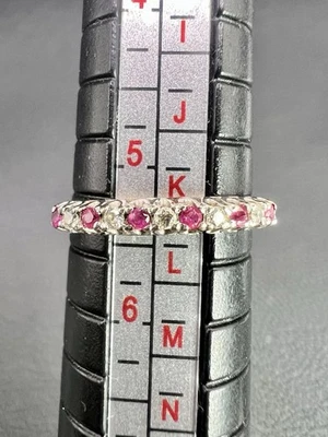 Vintage 9ct Yellow Gold Ruby + Diamond Half Eternity Ring Size K 1/2 (190/56) - Image 1 of 4