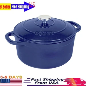 Lodge Gusseisen 5,5 Quart emailliert Dutch Oven Bräter Kochgeschirr mit Deckel Indigo - Bild 1 von 7