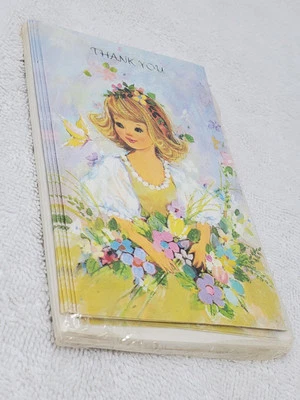 9 tarjetas de agradecimiento American Greetings niñas perlas flores en su cabello sobres Foto 1 de 4