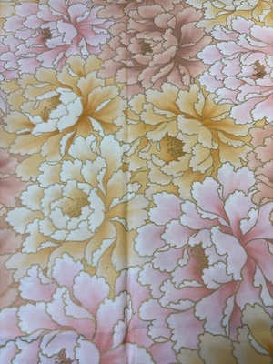 Pink & Yellow Floral Fabric with Gold Accents 12" x 45" Cotton Blend for Sewing - Image 1 of 4