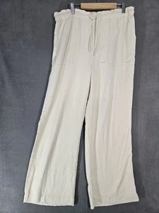 Thread & Supply Womens Medium Wide Leg Pants Linen Blend Lined Cream Drawstring - Picture 1 of 11