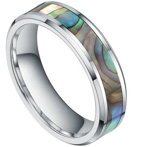 Tungsten Carbide Men's Wedding Ring Polished Inlay Shell- 7-13 - Picture 1 of 3